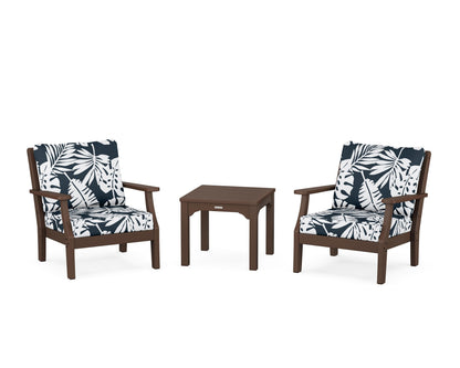 Martha Stewart by POLYWOOD® Chinoiserie 3-Piece Deep Seating Set in Mahogany / Leaf Marine Indigo