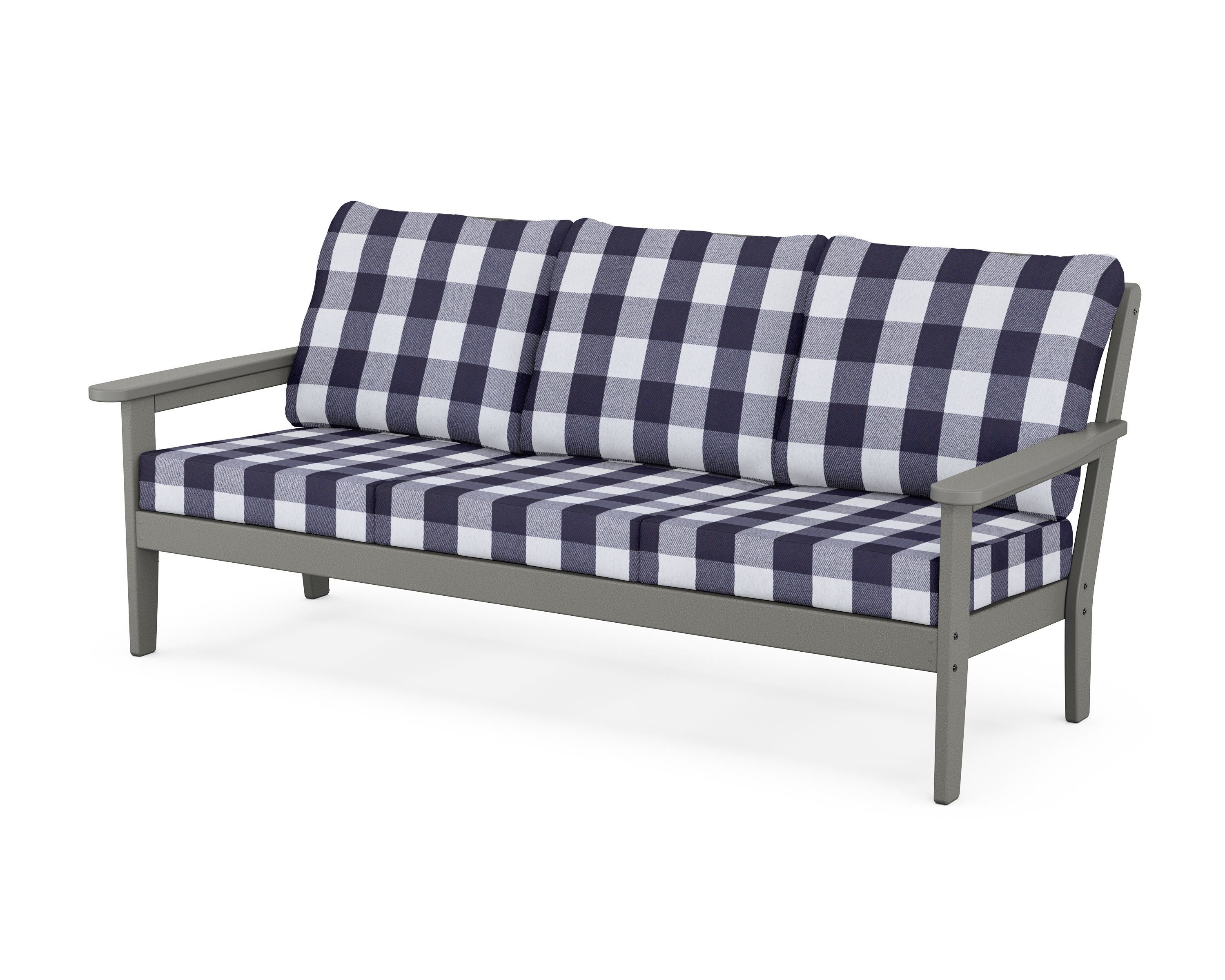 Country Living Cottage Deep Seating Sofa in Slate Grey / Buffalo Plaid Navy