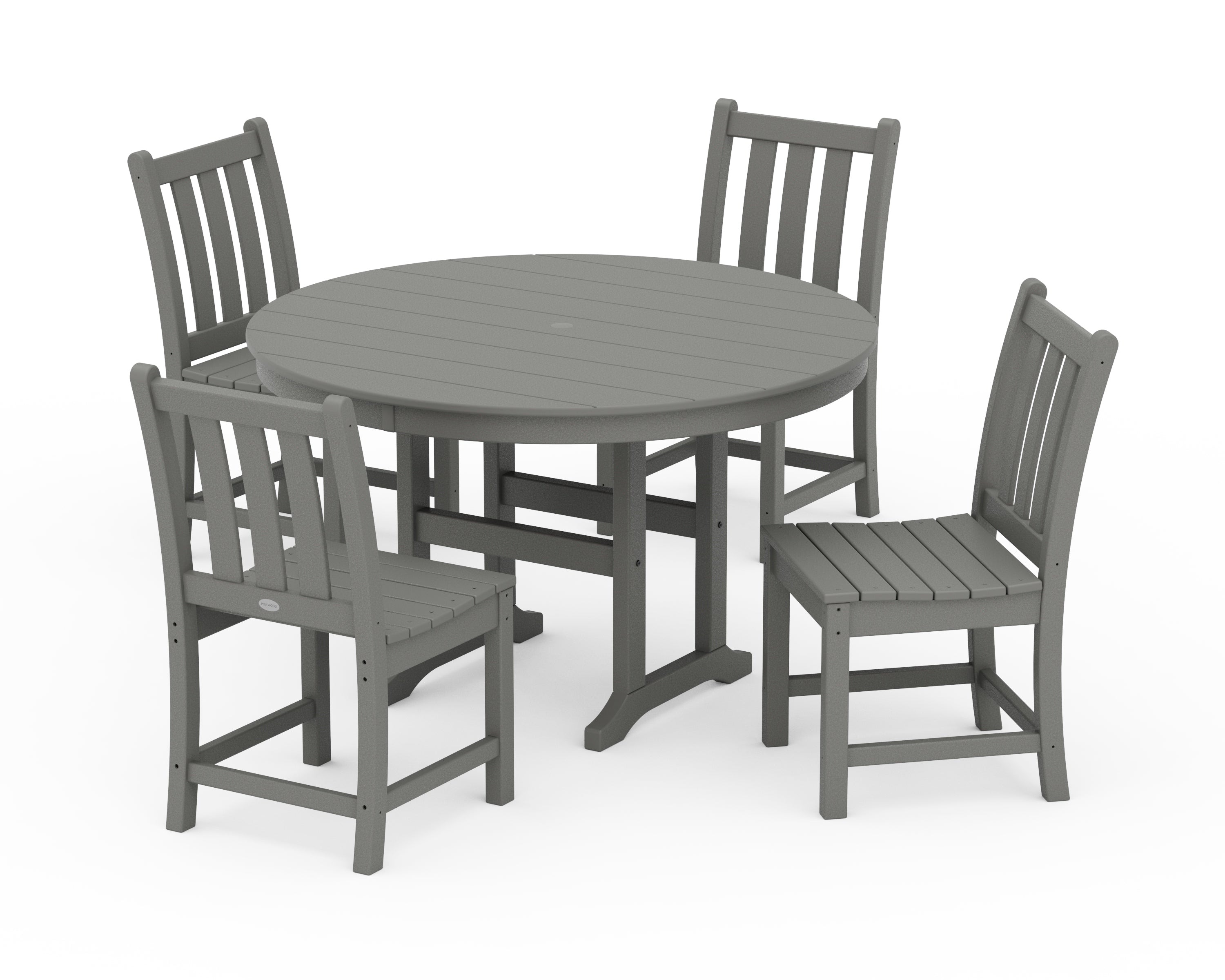 POLYWOOD® Traditional Garden Side Chair 5-Piece Round Farmhouse Dining Set in Slate Grey
