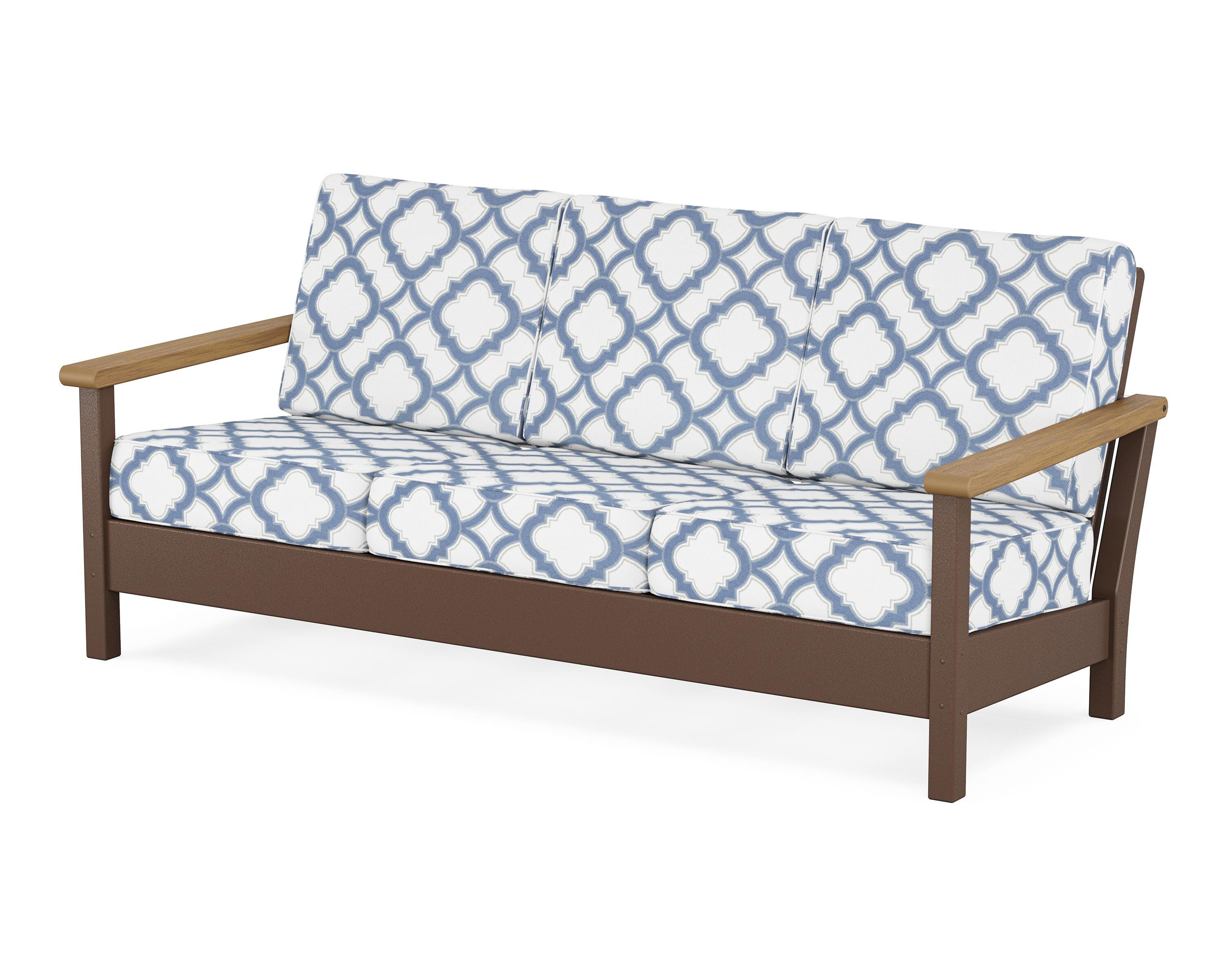 POLYWOOD® Harbour Deep Seating Sofa in Mahogany / Natural / Trellis Sky Blue