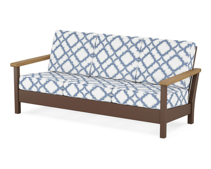 POLYWOOD® Harbour Deep Seating Sofa in Mahogany / Natural / Trellis Sky Blue