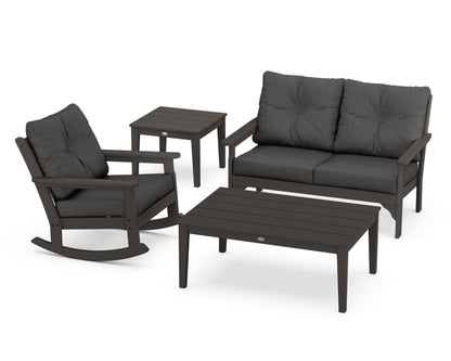POLYWOOD® Vineyard 4-Piece Deep Seating Rocker Set in Vintage Coffee / Spectrum Carbon
