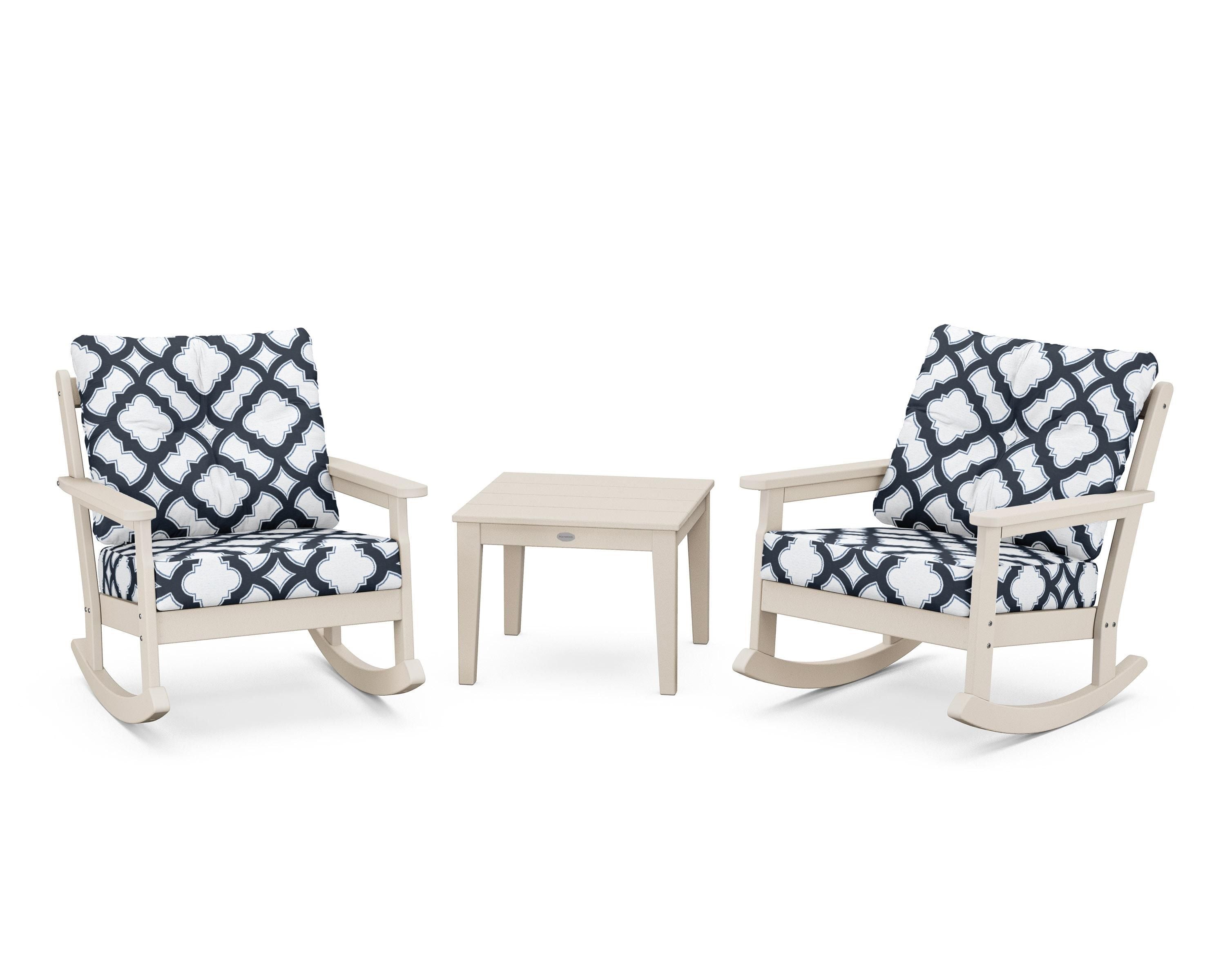 POLYWOOD® Vineyard 3-Piece Deep Seating Rocker Set in Sand / Trellis Marine Indigo