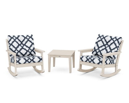 POLYWOOD® Vineyard 3-Piece Deep Seating Rocker Set in Sand / Trellis Marine Indigo