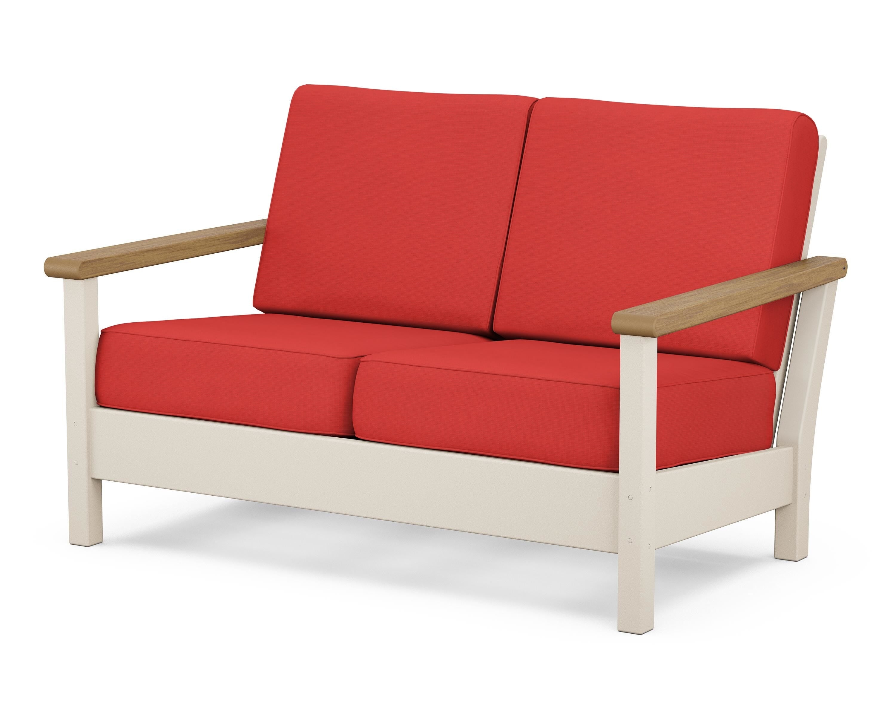 POLYWOOD® Harbour Deep Seating Loveseat in Sand / Natural / Crimson Linen