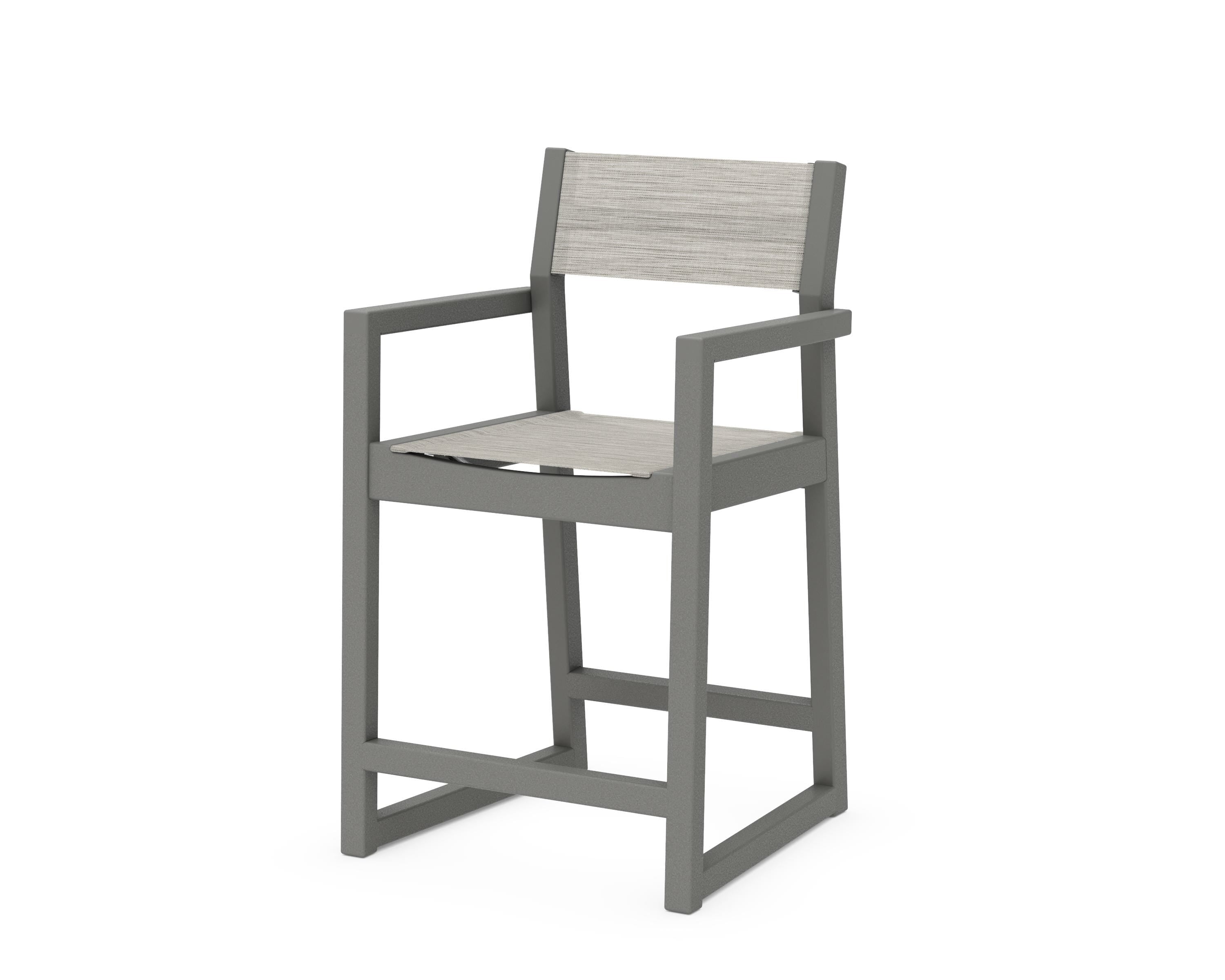 POLYWOOD® EDGE Sling Counter Arm Chair in Slate Grey / Birch Sling