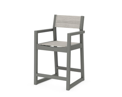 POLYWOOD® EDGE Sling Counter Arm Chair in Slate Grey / Birch Sling