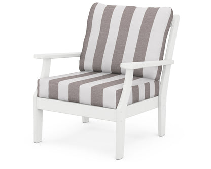POLYWOOD® Braxton Deep Seating Chair in White / Cabana Stripe Grey Mist