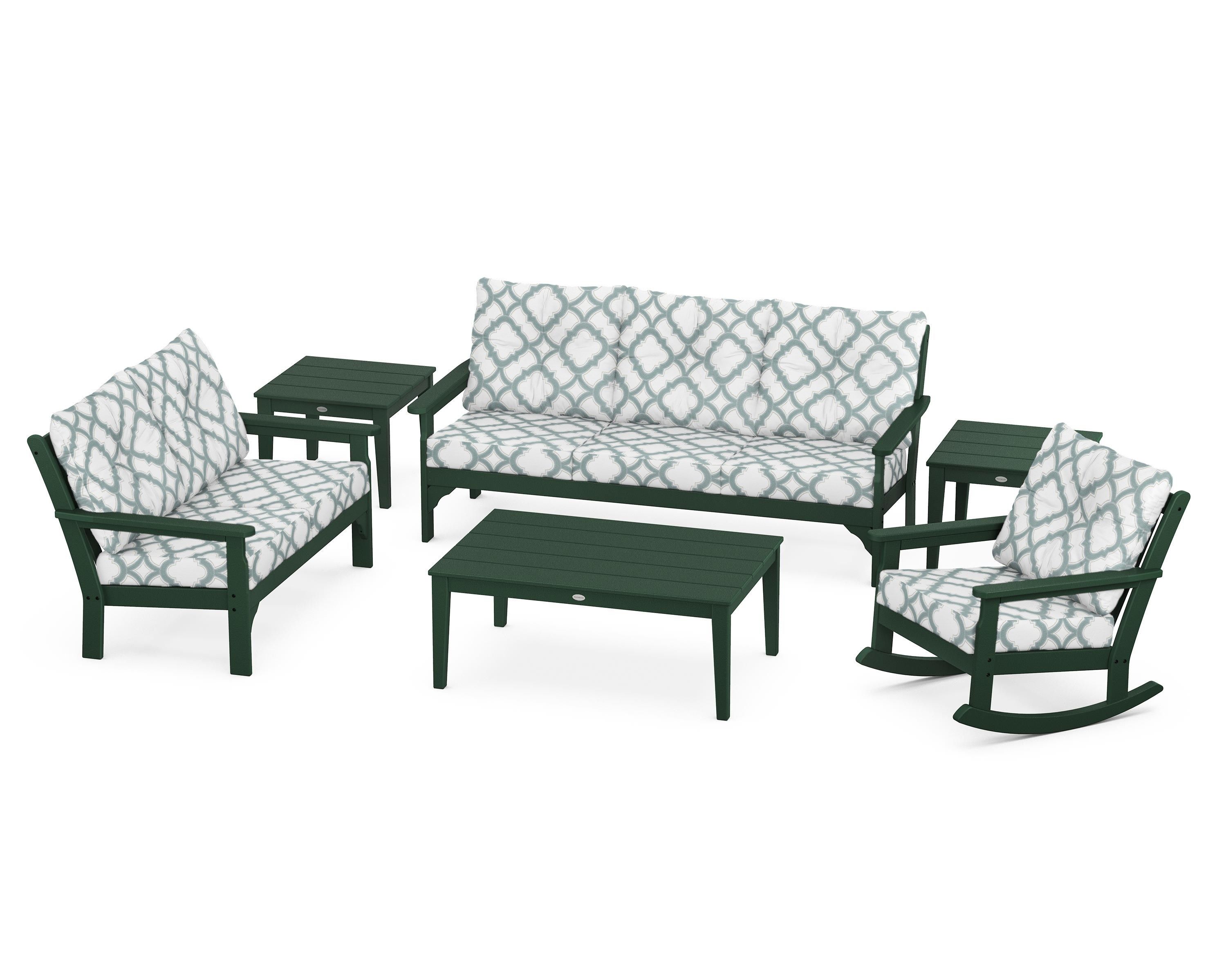POLYWOOD® Vineyard 6-Piece Deep Seating Set in Green / Trellis Glacier Spa
