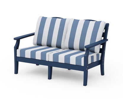 Draper James™ by  POLYWOOD® Savannah Deep Seating Loveseat in Navy / Cabana Stripe Sky Blue