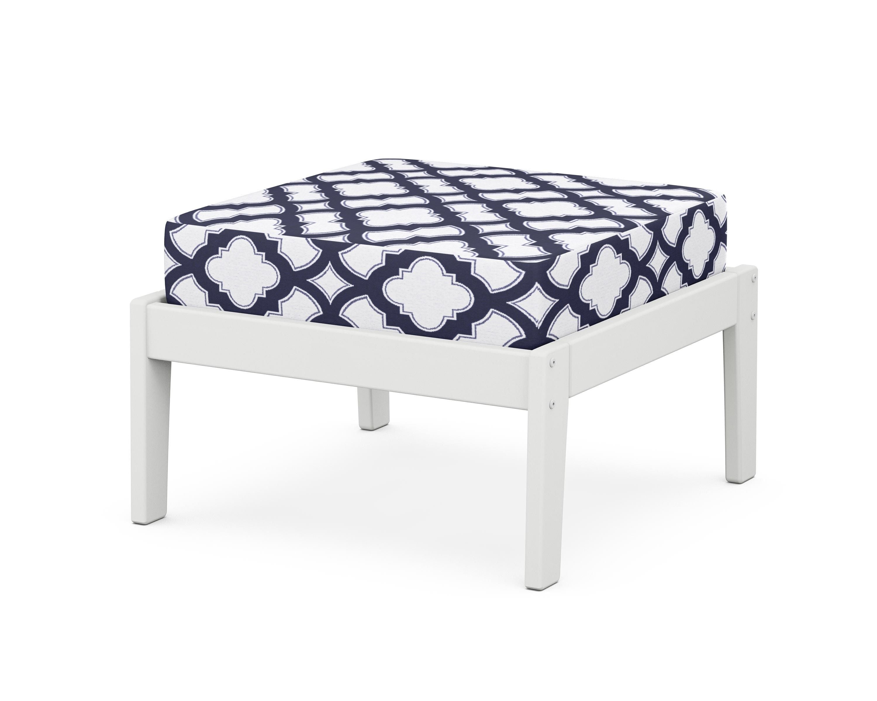 Unbranded Deep Seating Ottoman in White / Trellis Navy