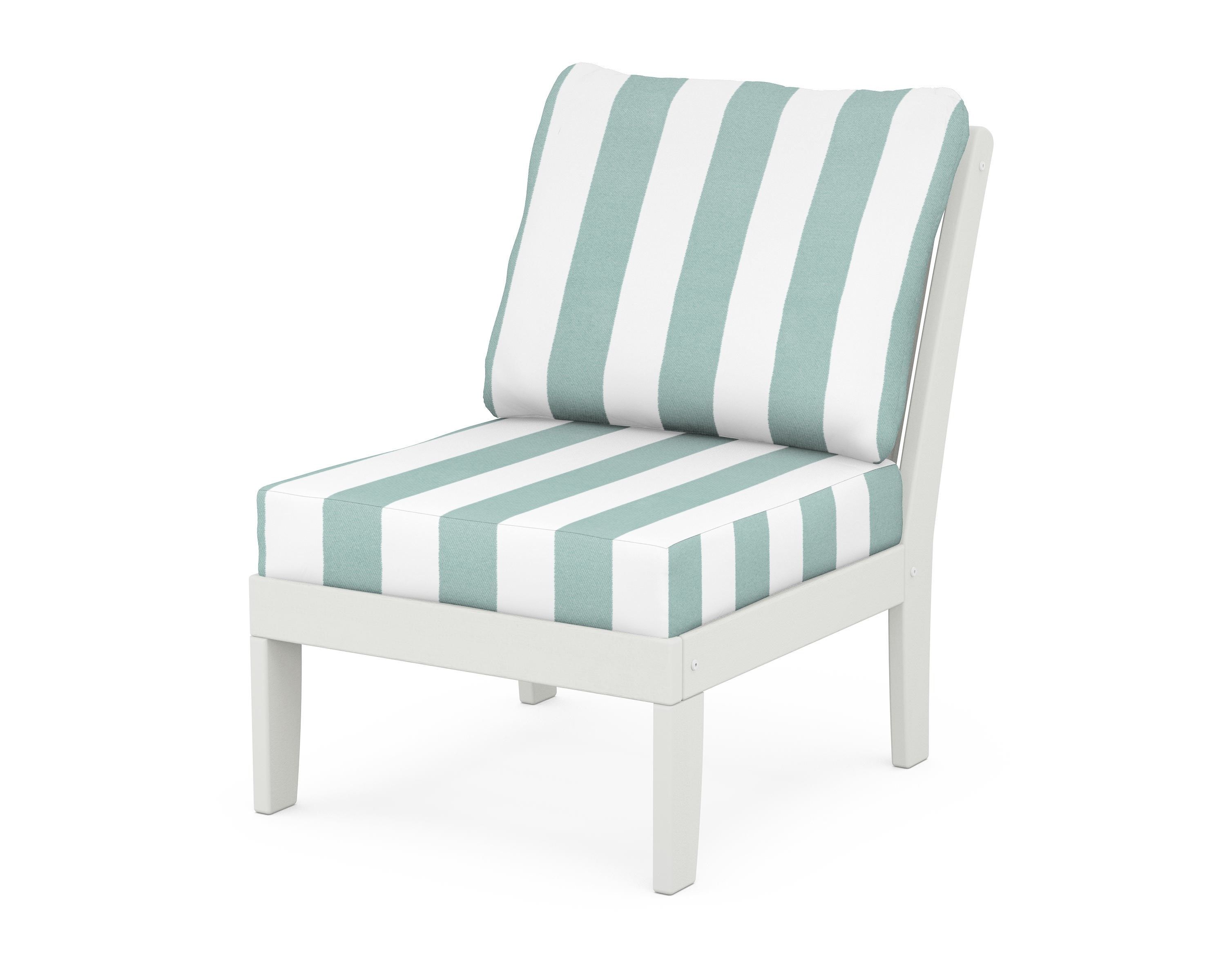 POLYWOOD® Braxton Modular Armless Chair in Vintage White / Cabana Stripe Glacier Spa