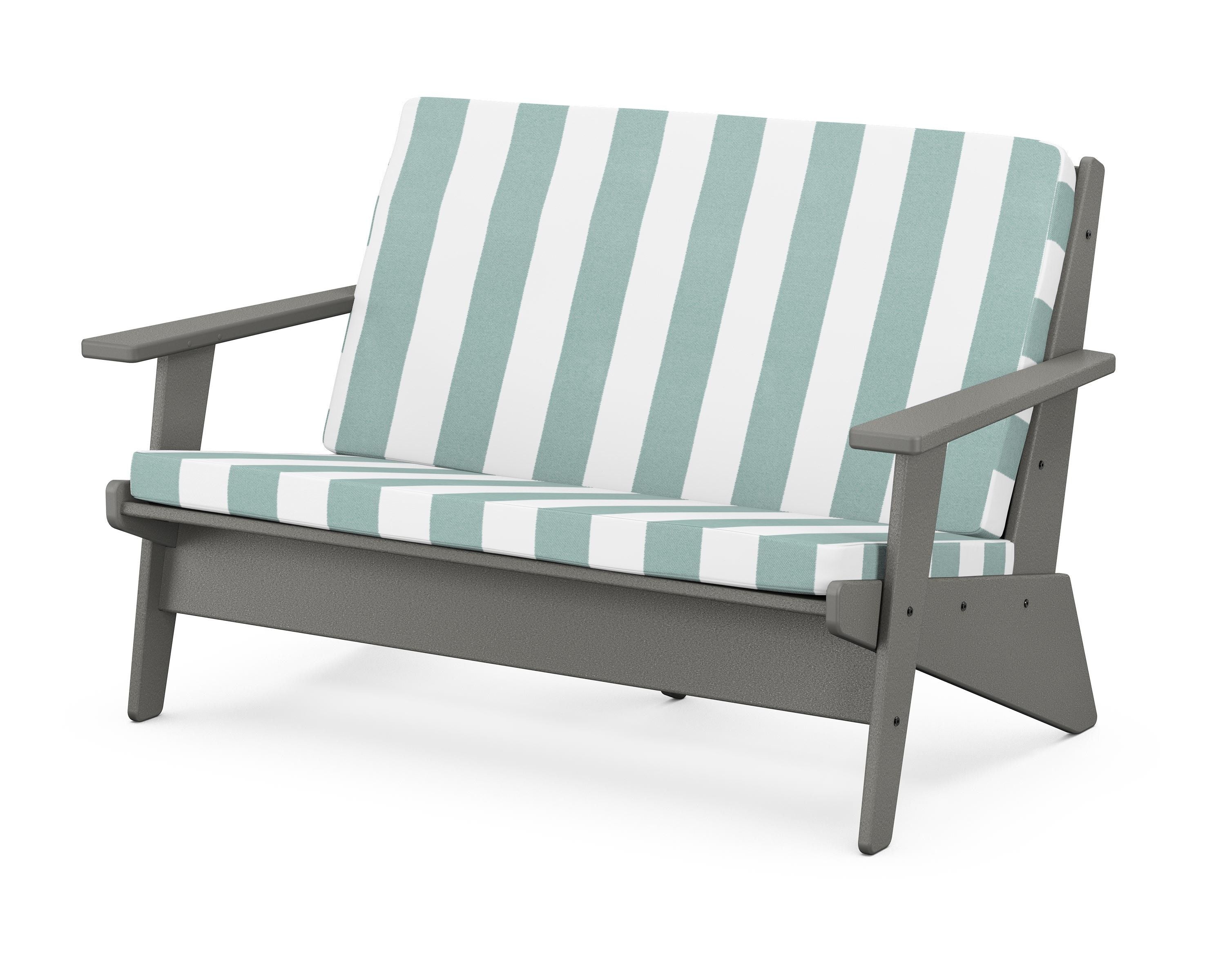 POLYWOOD® Riviera Modern Lounge Loveseat in Slate Grey / Cabana Stripe Glacier Spa