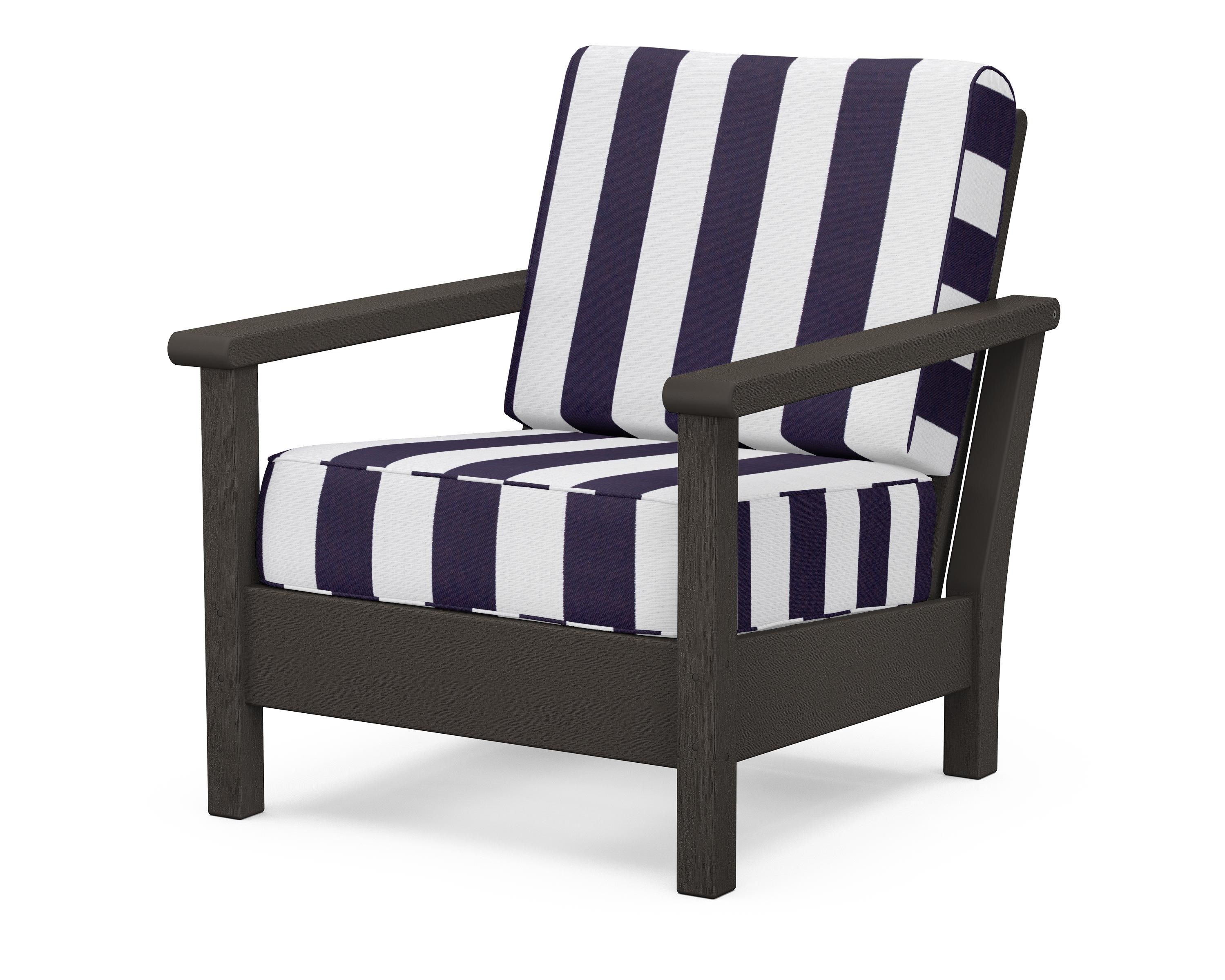 POLYWOOD® Harbour Deep Seating Chair in Vintage Coffee / Cabana Stripe Navy