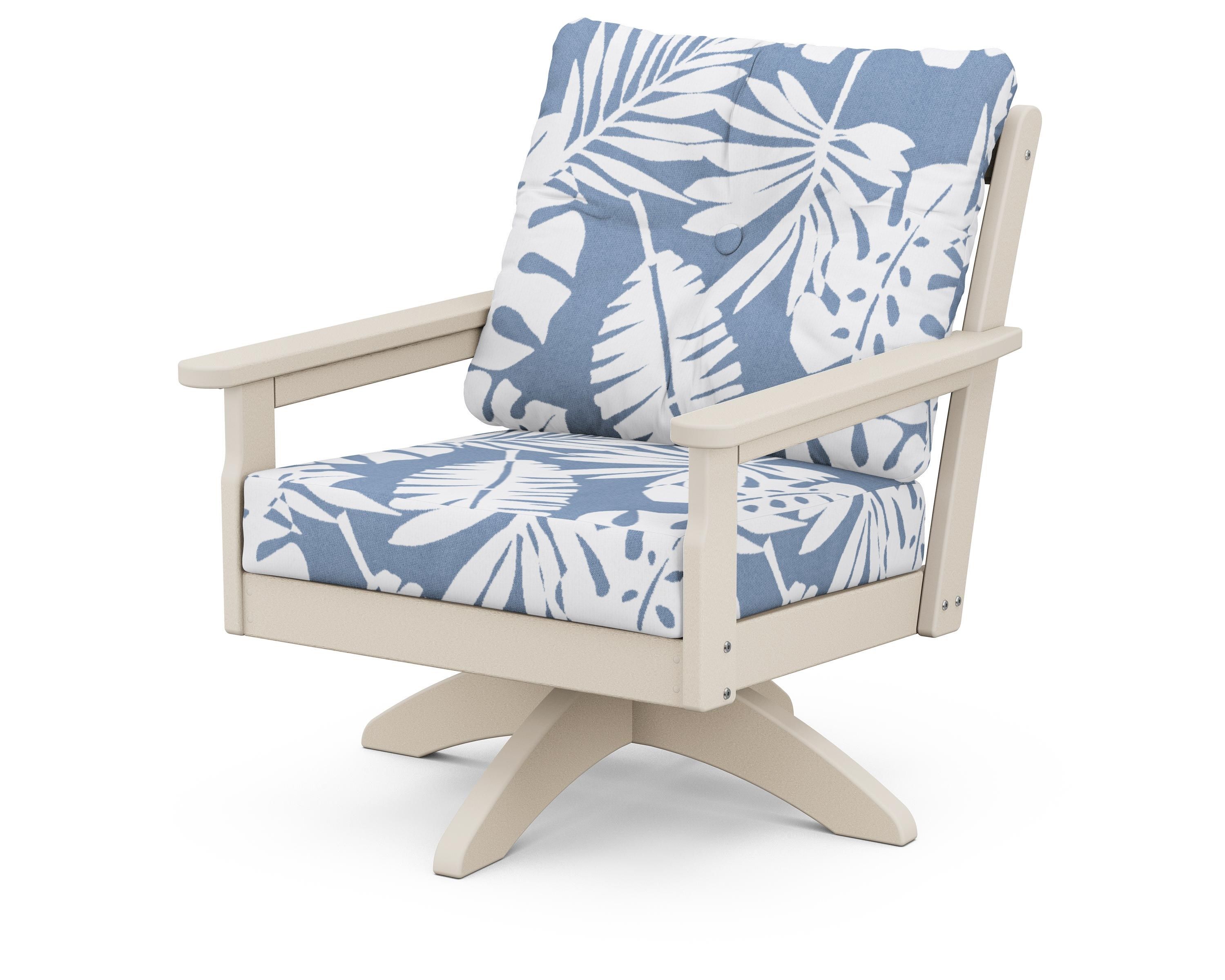 POLYWOOD® Vineyard Deep Seating Swivel Chair in Sand / Leaf Sky Blue
