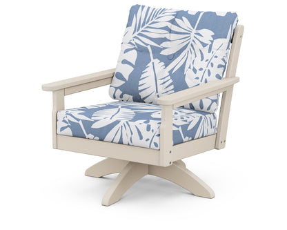 POLYWOOD® Vineyard Deep Seating Swivel Chair in Sand / Leaf Sky Blue
