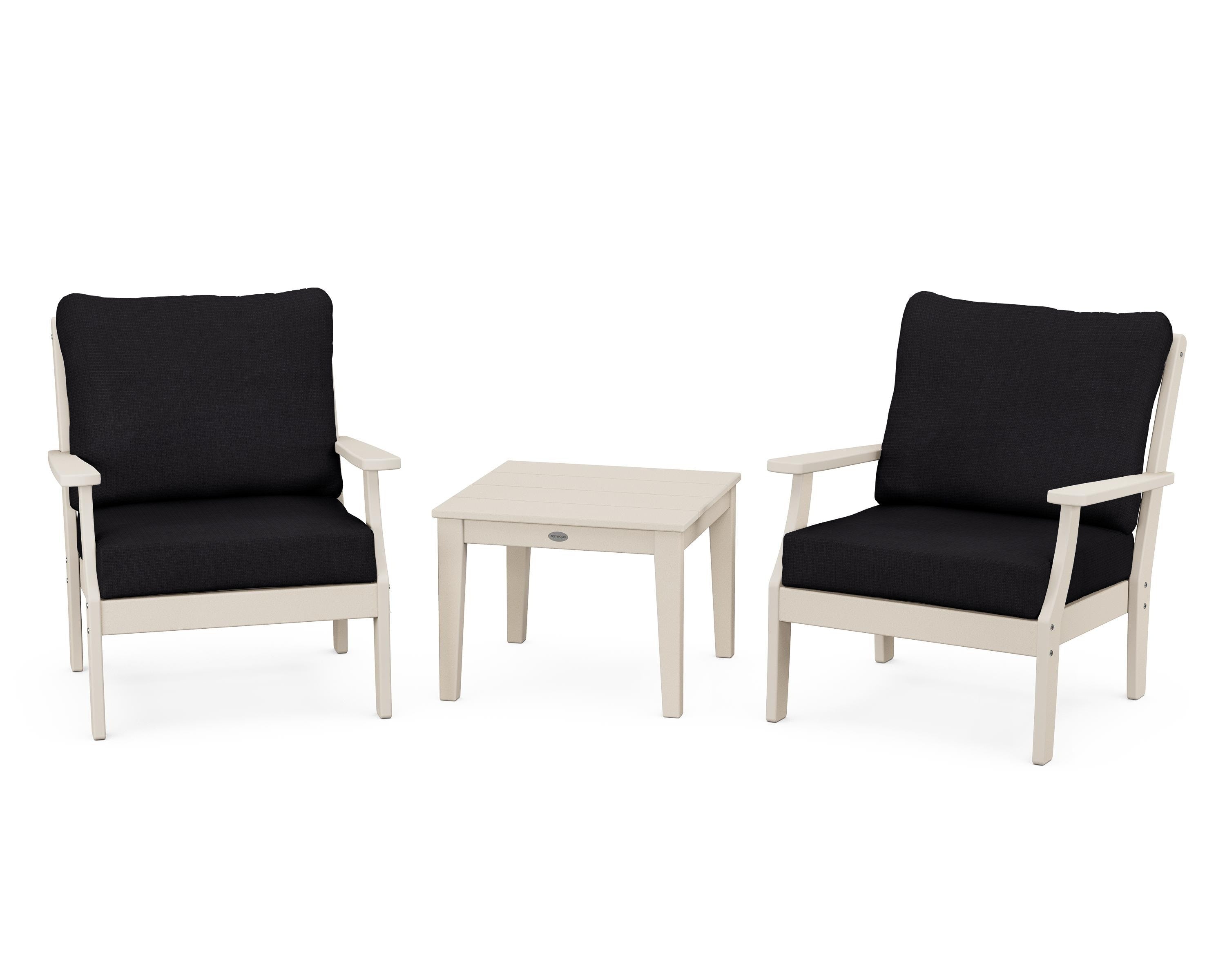 POLYWOOD® Braxton 3-Piece Deep Seating Set in Sand / Midnight Linen