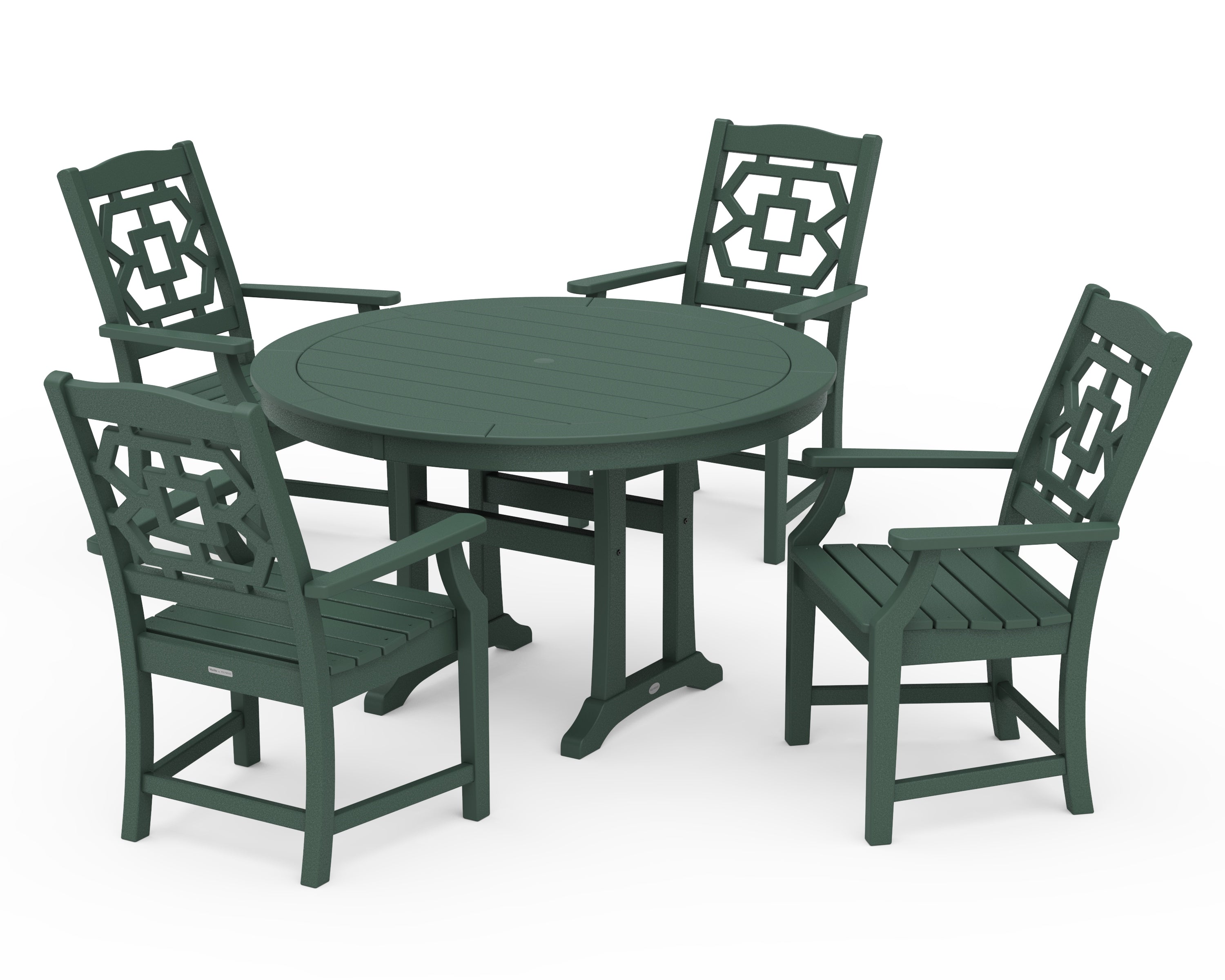 Martha Stewart by POLYWOOD® Chinoiserie 5-Piece Round Dining Set with Trestle Legs in Green