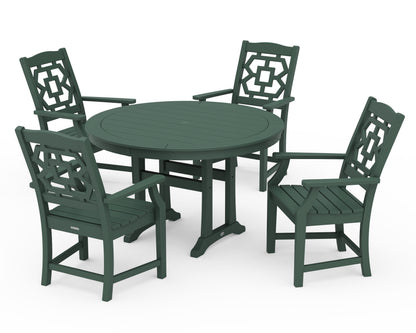 Martha Stewart by POLYWOOD® Chinoiserie 5-Piece Round Dining Set with Trestle Legs in Green