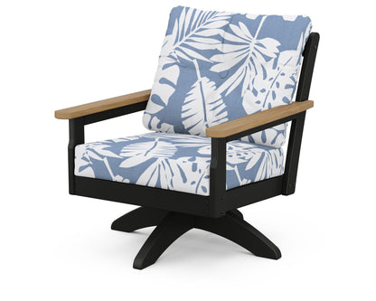 POLYWOOD® Vineyard Deep Seating Swivel Chair in Black / Natural / Leaf Sky Blue