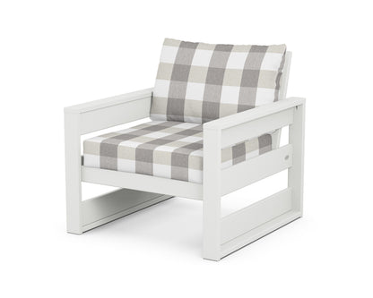 POLYWOOD® Westport Club Chair in White / Buffalo Plaid Grey Mist