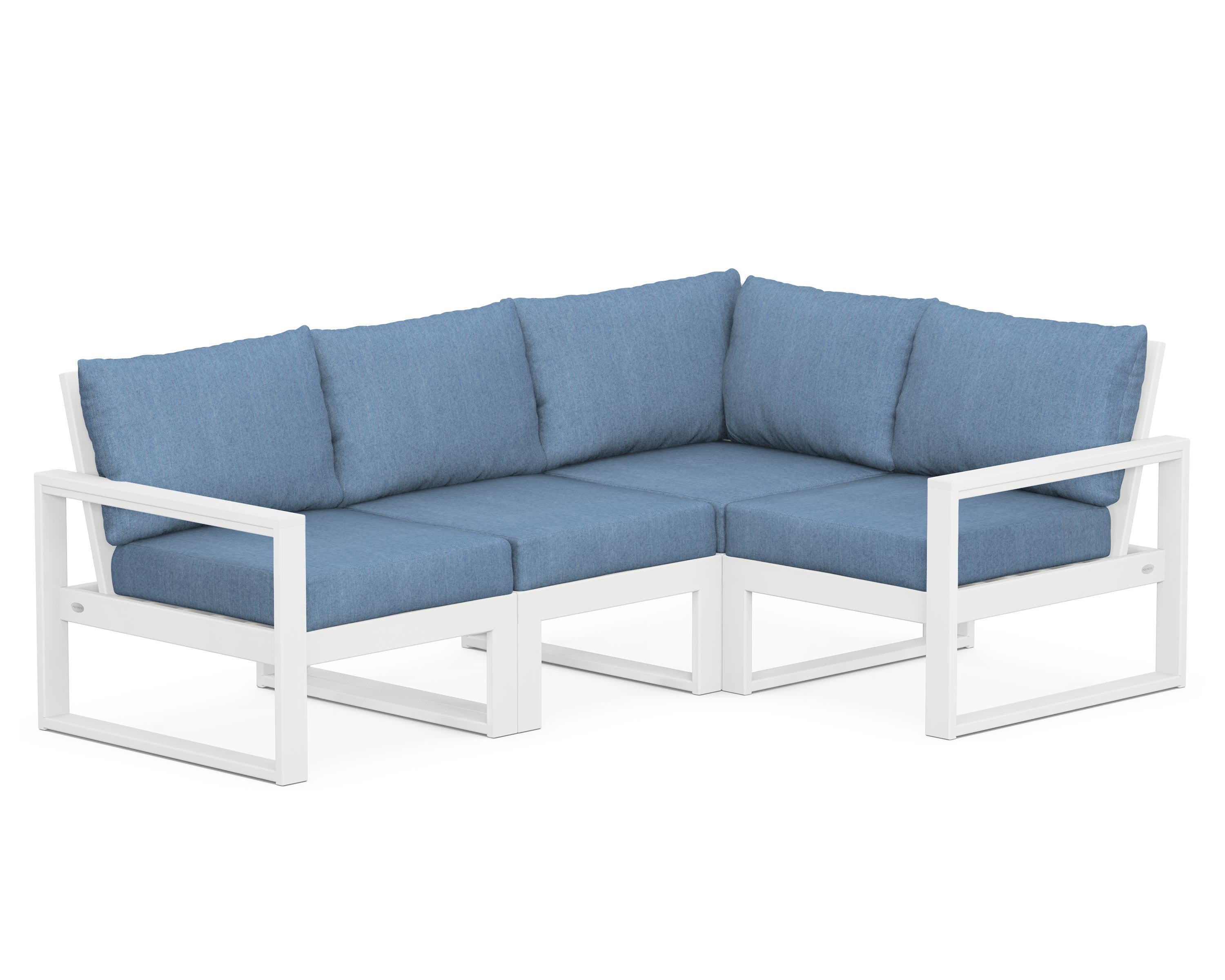 POLYWOOD® EDGE 4-Piece Modular Deep Seating Set in White / Sky Blue
