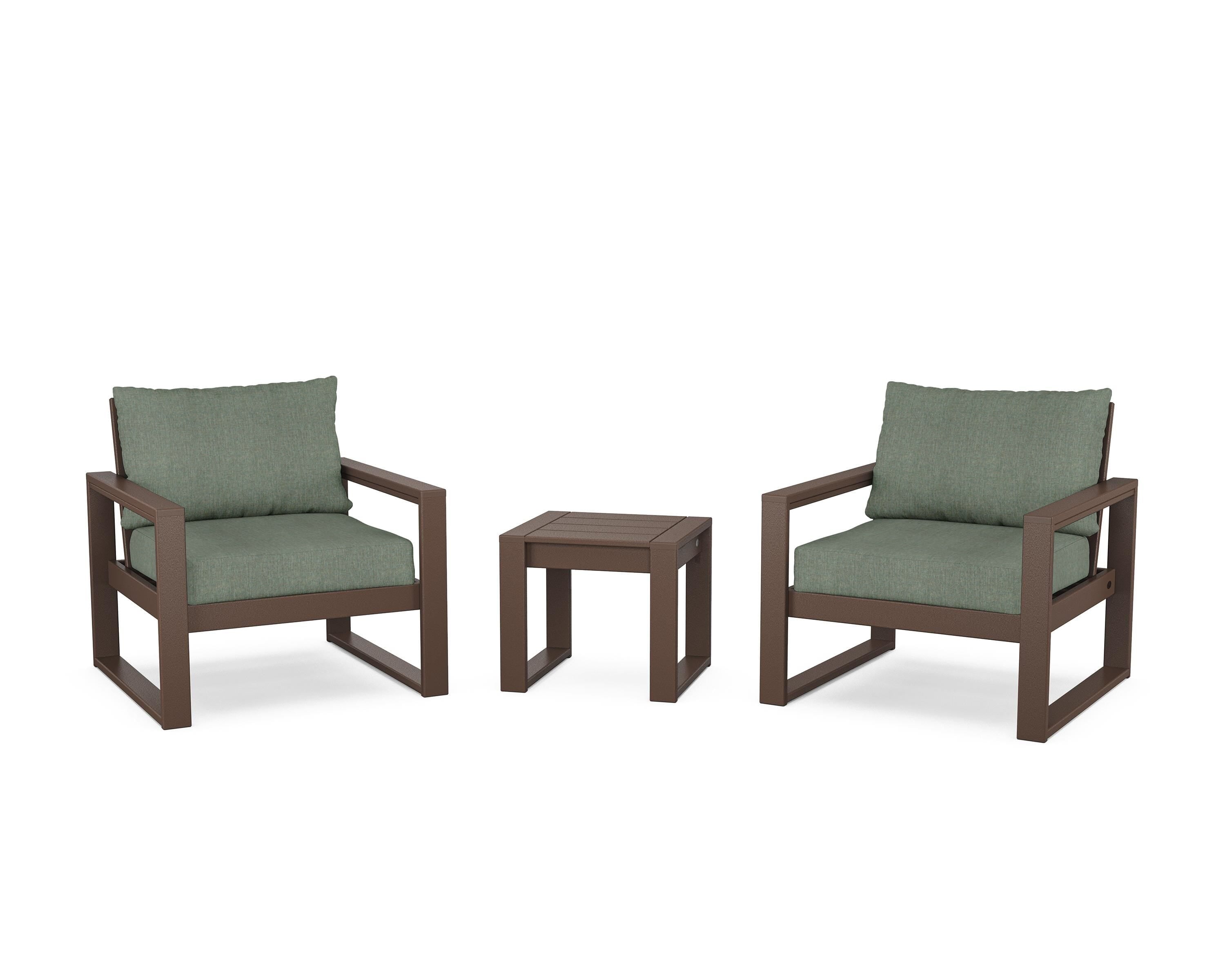 POLYWOOD® EDGE Sectional 3-Piece Deep Seating Set in Mahogany / Cast Sage