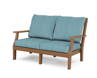 Country Living Wovendale Deep Seating Loveseat in Teak / Lattice Sky Blue