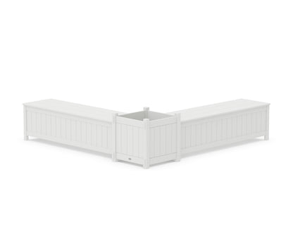 POLYWOOD® 60" Vineyard L- Shaped Planter Storage Bench Set- Large in White