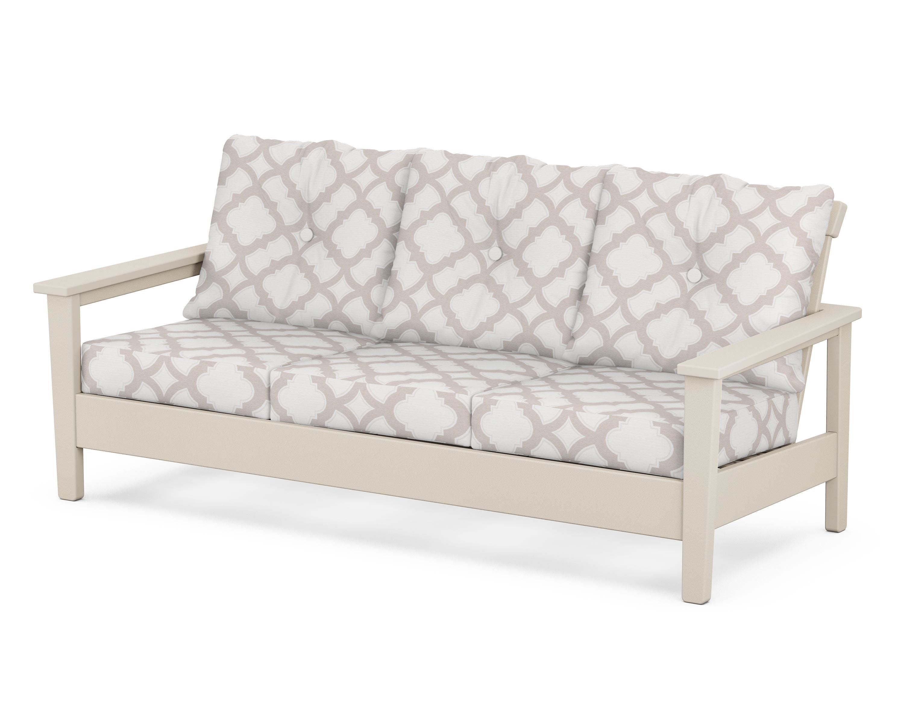 POLYWOOD® Prescott Deep Seating Sofa in Sand / Trellis Dune Burlap