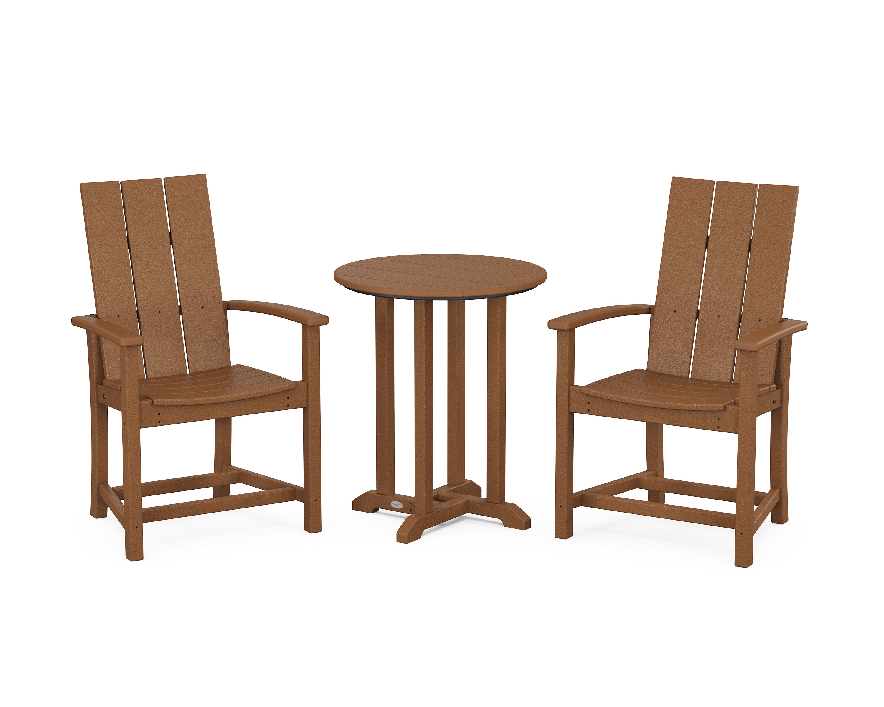POLYWOOD® Modern Adirondack 3-Piece Round Farmhouse Bistro Dining Set in Teak