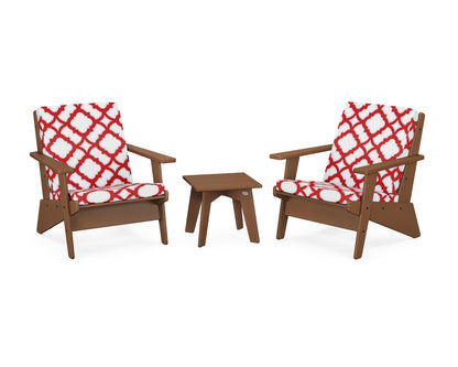 POLYWOOD® Riviera Modern Lounge 3-Piece Set in Teak / Trellis Crimson
