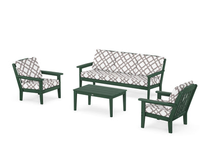 Country Living Cottage 4-Piece Deep Seating Set with Sofa in Green / Trellis Grey Mist