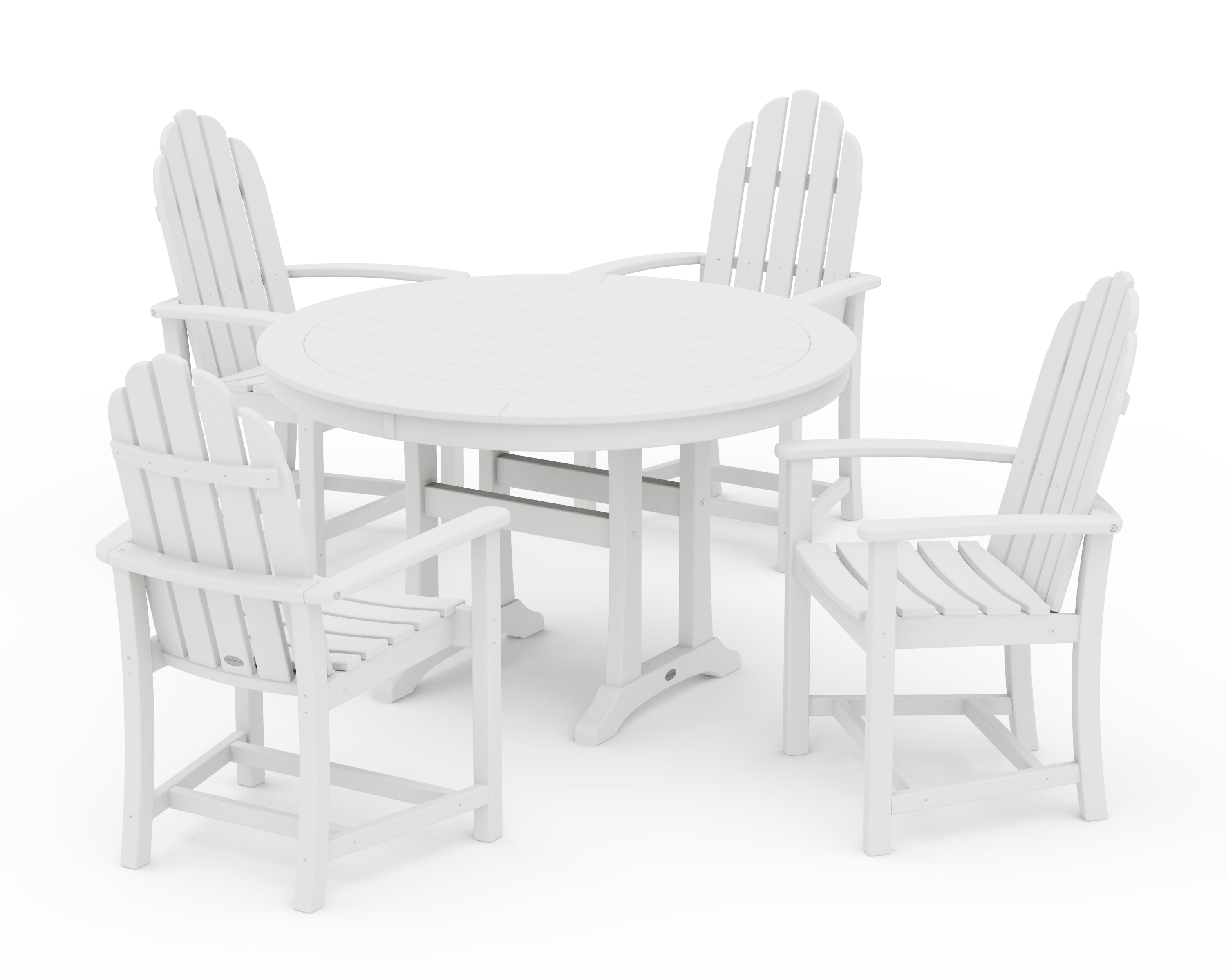 POLYWOOD® Classic Adirondack 5-Piece Round Dining Set with Trestle Legs in White