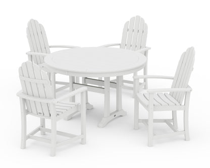 POLYWOOD® Classic Adirondack 5-Piece Round Dining Set with Trestle Legs in White