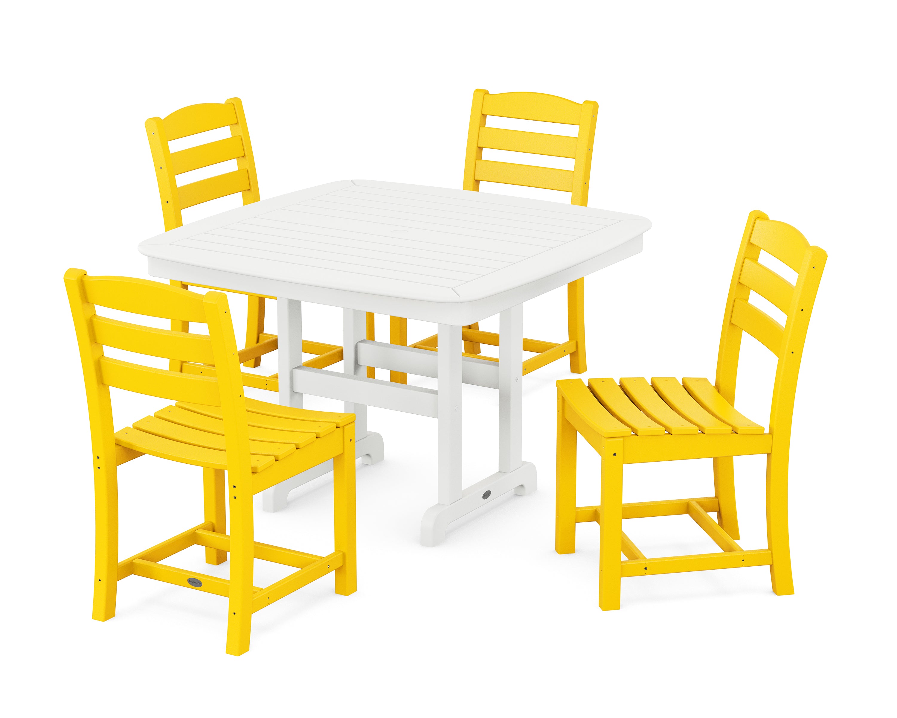 POLYWOOD® La Casa Café Side Chair 5-Piece Dining Set with Trestle Legs in Lemon / White