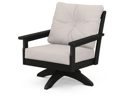 POLYWOOD® Vineyard Deep Seating Swivel Chair in Black / Dune Burlap