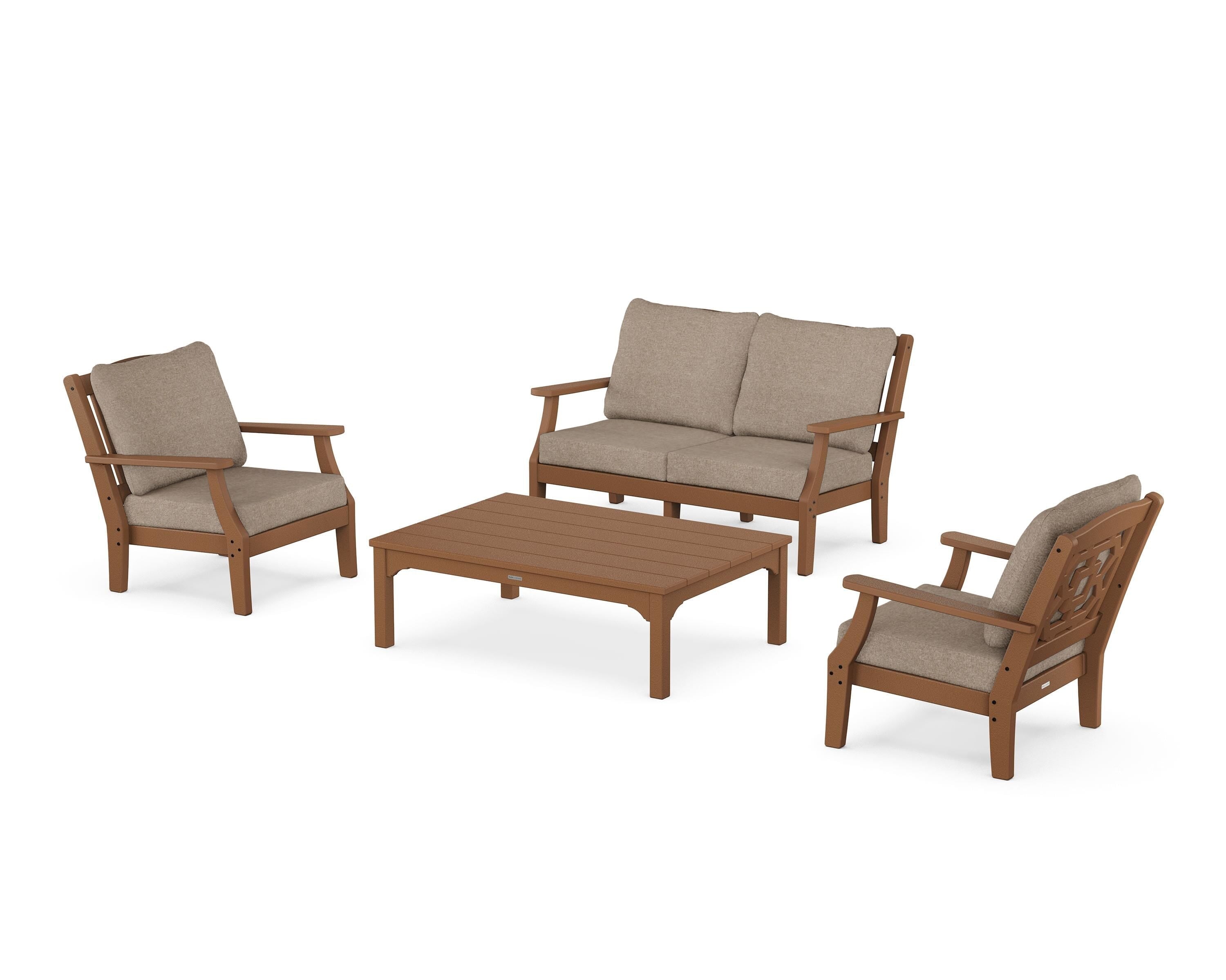 Martha Stewart by POLYWOOD® Chinoiserie 4-Piece Deep Seating Set with Loveseat in Teak / Spiced Burlap