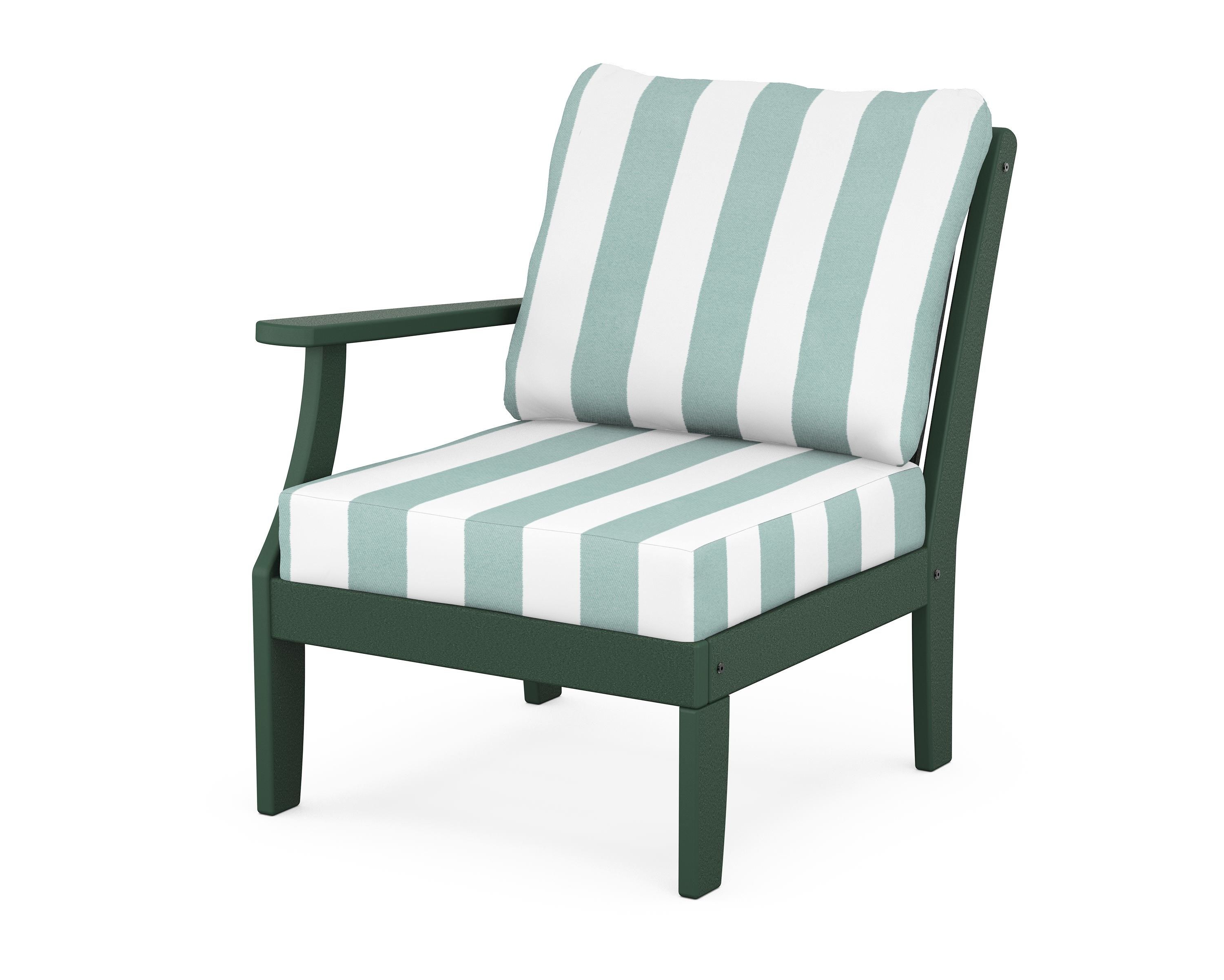 POLYWOOD® Braxton Modular Left Arm Chair in Green / Cabana Stripe Glacier Spa