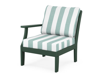 POLYWOOD® Braxton Modular Left Arm Chair in Green / Cabana Stripe Glacier Spa
