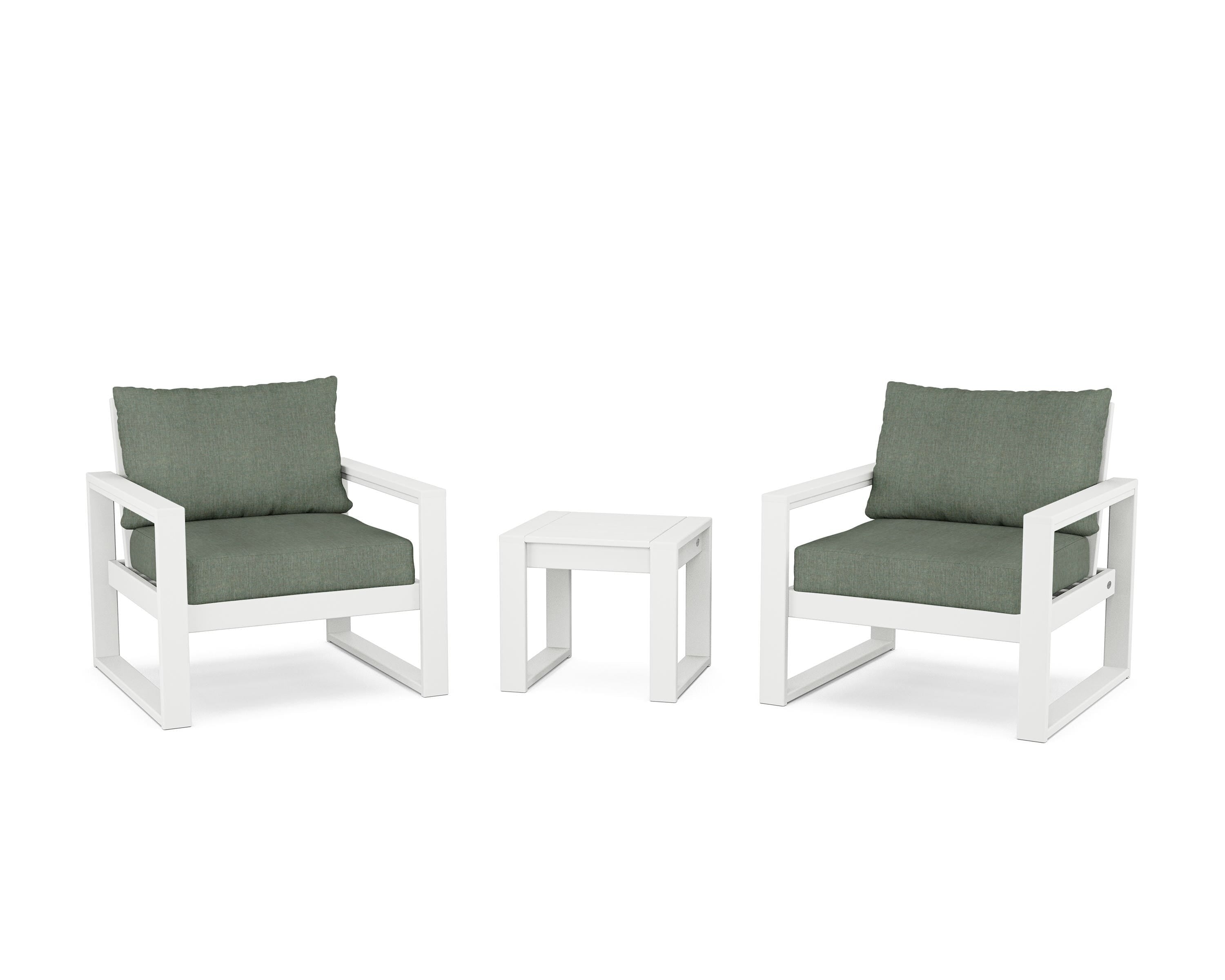 POLYWOOD® EDGE Sectional 3-Piece Deep Seating Set in White / Cast Sage