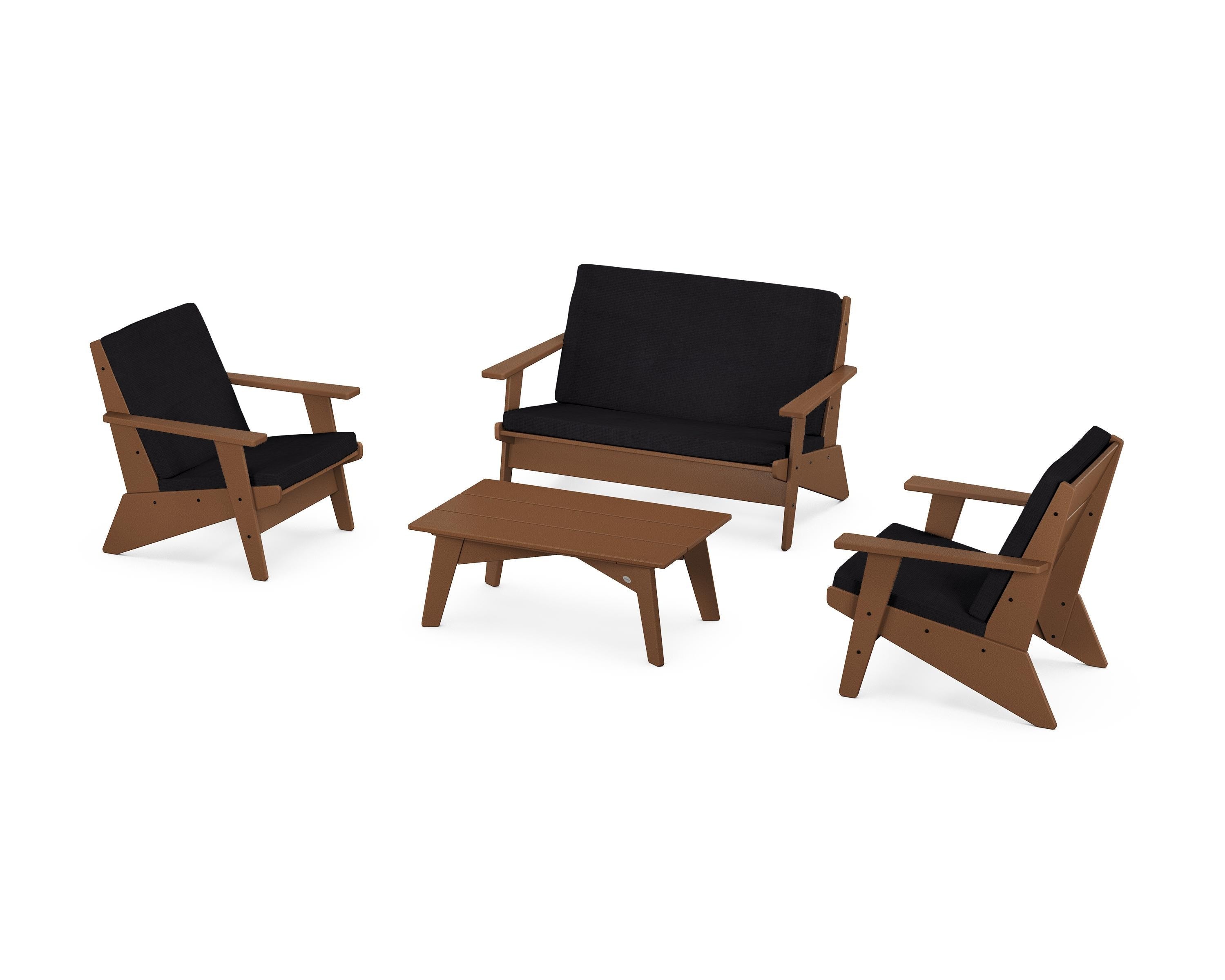 POLYWOOD® Riviera Modern Lounge 4-Piece Set in Teak / Midnight Linen