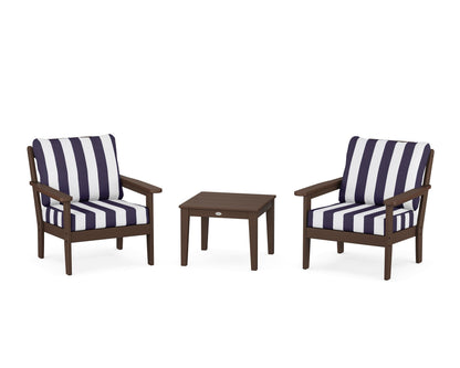 Country Living Cottage 3-Piece Deep Seating Set in Mahogany / Cabana Stripe Navy