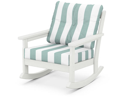 POLYWOOD® Vineyard Deep Seating Rocking Chair in Vintage White / Cabana Stripe Glacier Spa