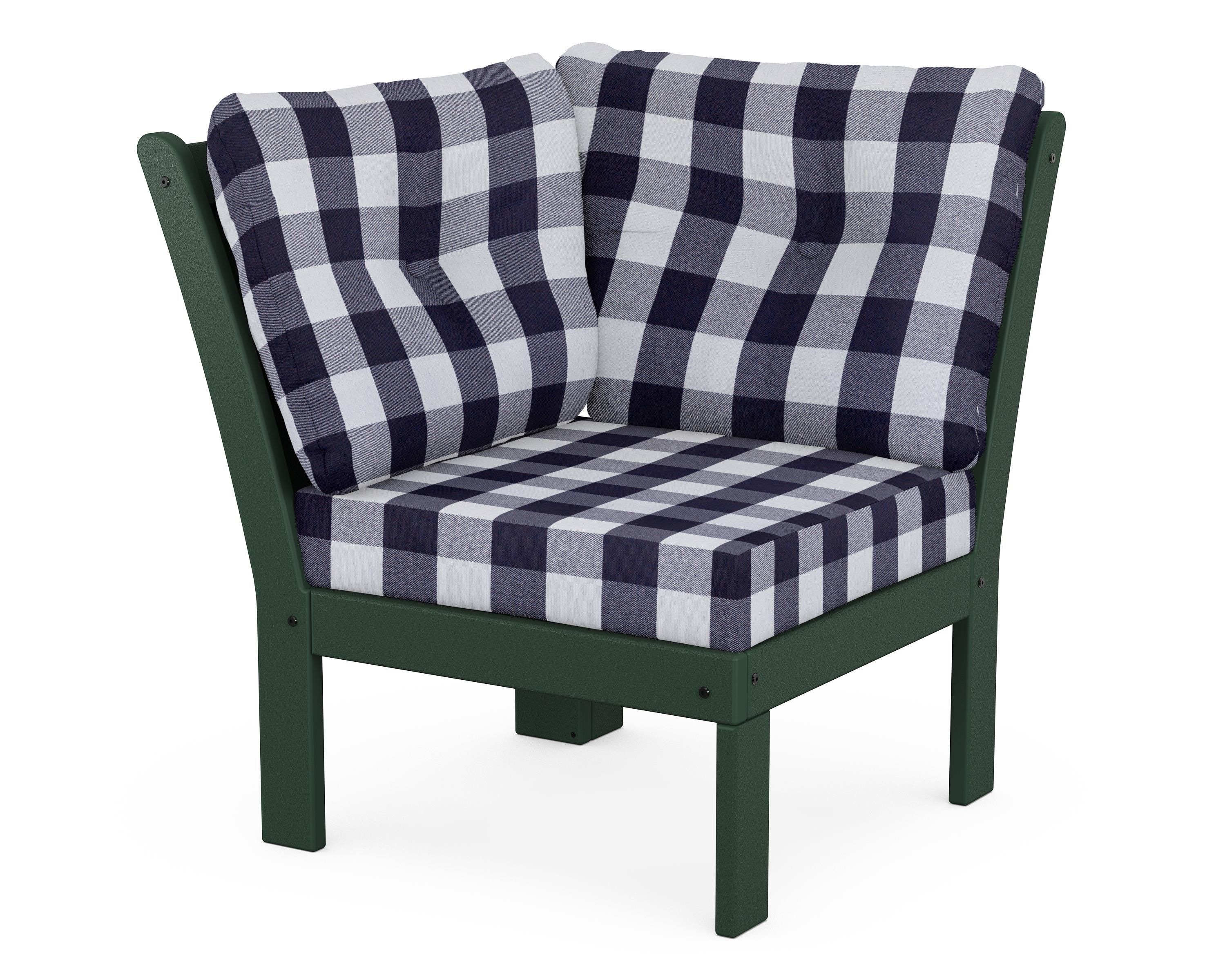 POLYWOOD® Vineyard Modular Corner Chair in Green / Buffalo Plaid Navy