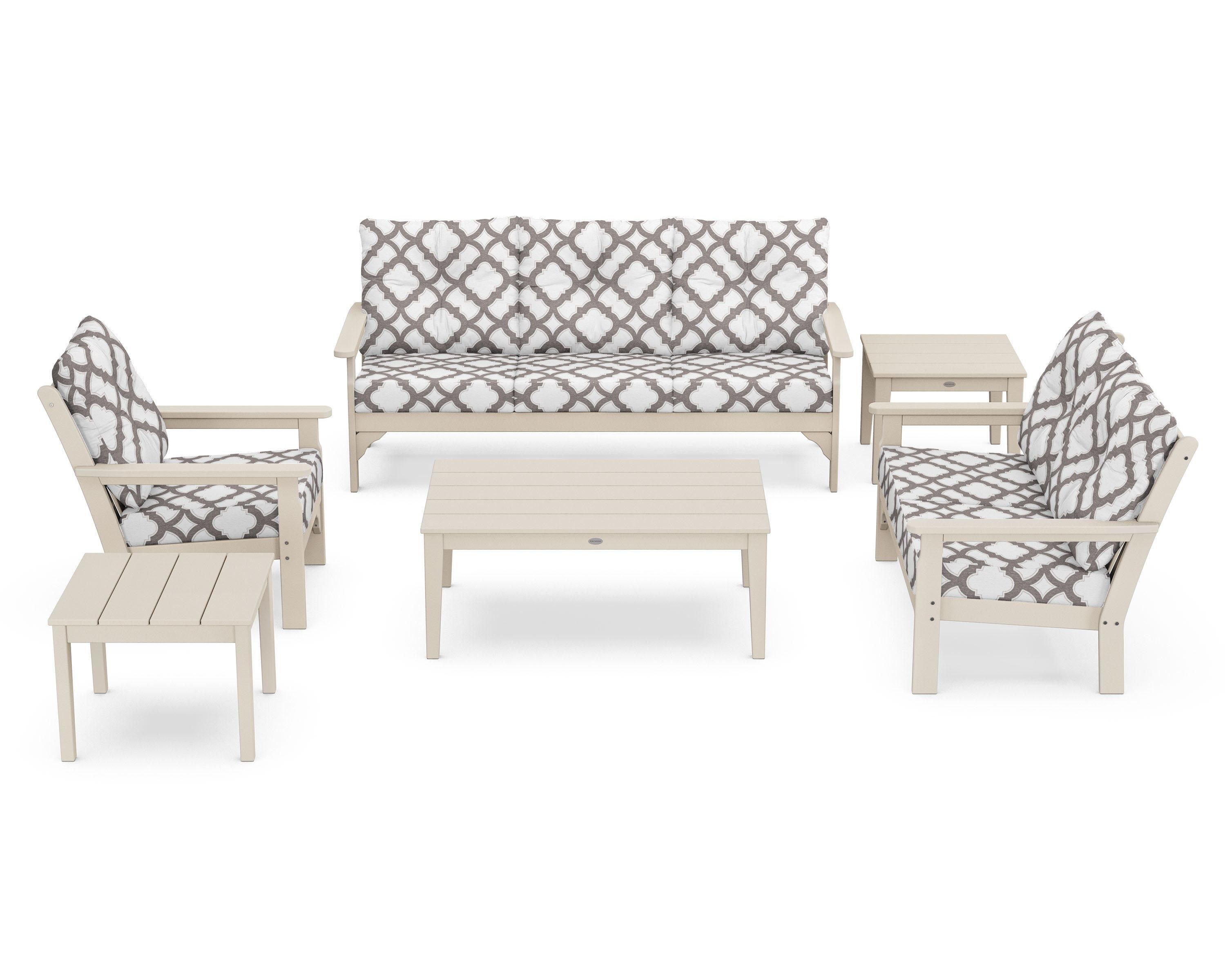POLYWOOD® Vineyard 6-Piece Deep Seating Set in Sand / Trellis Grey Mist