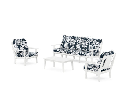 POLYWOOD® Prairie 4-Piece Deep Seating Set with Sofa in White / Leaf Marine Indigo