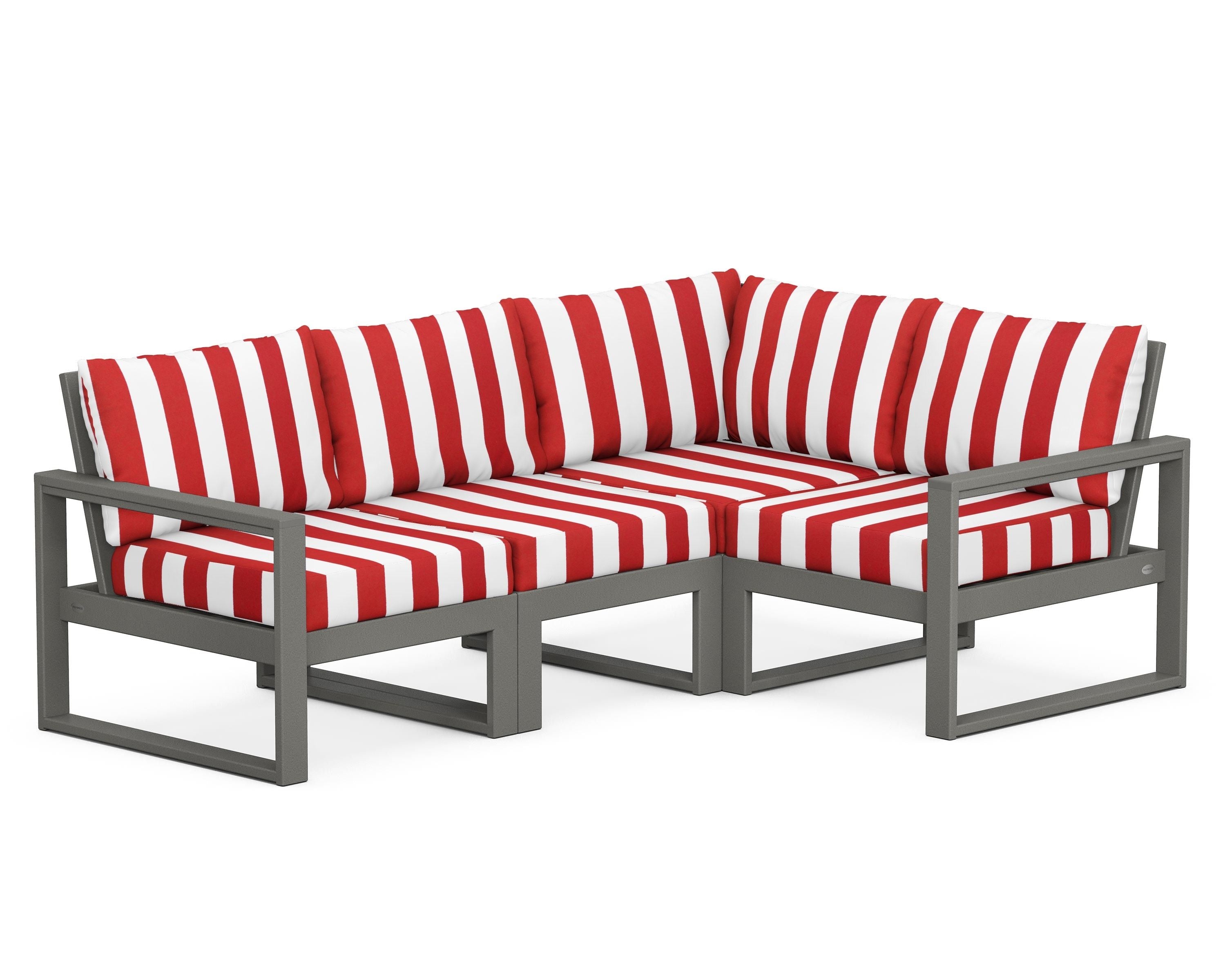 POLYWOOD® EDGE 4-Piece Modular Deep Seating Set in Slate Grey / Cabana Stripe Crimson