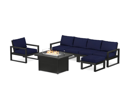 POLYWOOD® EDGE Sectional Lounge and Fire Pit Set in Black / Navy