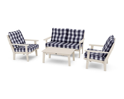 POLYWOOD® Lakeside 4-Piece Deep Seating Set in Sand / Buffalo Plaid Navy